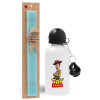 Easter Set, metallic aluminum water bottle (500ml) & scented flat candle (30cm) (TURQUOISE)