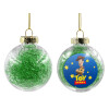 Transparent Christmas tree ball ornament with green filling 8cm