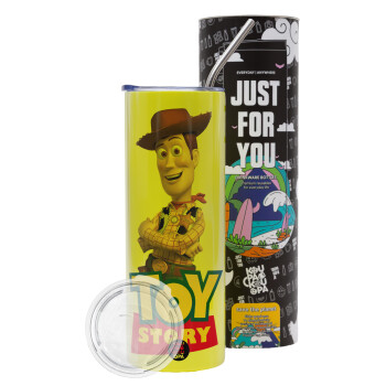 Woody cowboy, Neon Yellow Travel Tumbler, with metal straw (Stainless steel 304 Food grade, BPA free, 600ml)