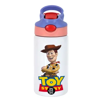 Woody cowboy, Children's hot water bottle, stainless steel, with safety straw, pink/purple (350ml)