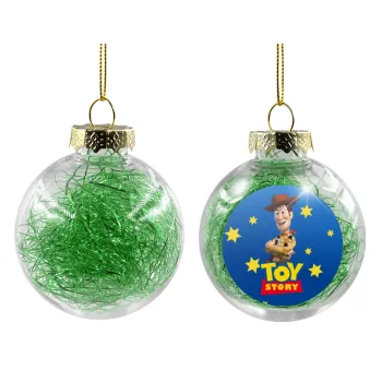 Woody cowboy, Transparent Christmas tree ball ornament with green filling 8cm