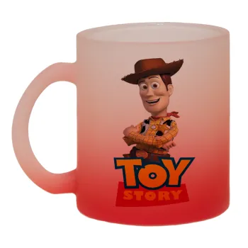 Woody cowboy, Κούπα γυάλινη δίχρωμη με βάση το κόκκινο ματ, 330ml