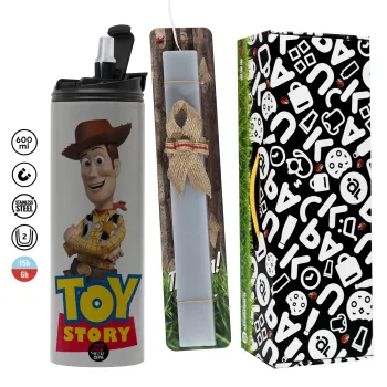 Woody cowboy, Πασχαλινή Λαμπάδα με Travel Tumbler θερμό (600ml, BPA free) & κερί αρωματικό πλακέ (30cm) (ΓΚΡΙ)