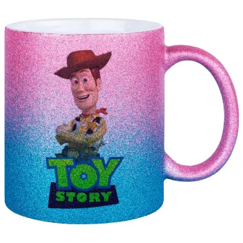 Woody cowboy, Κούπα Χρυσή/Μπλε Glitter, κεραμική, 330ml