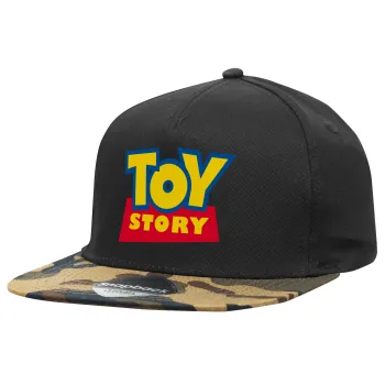 Woody cowboy, Adult Flat Snapback Hat Black/Camouflage, (100% COTTON TWILL, ADULT, UNISEX, ONE SIZE)