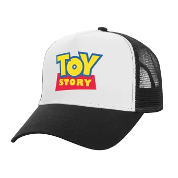 Woody cowboy, Adult Structured Trucker Hat, with Mesh, WHITE/BLACK (100% COTTON, ADULT, UNISEX, ONE SIZE)