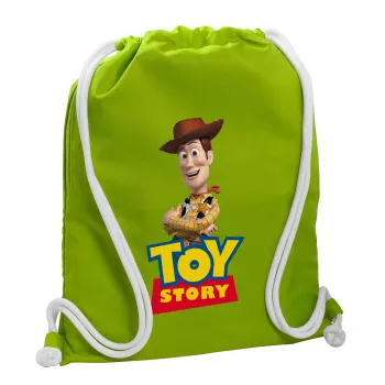 Woody cowboy, Backpack bag GYMBAG LIME GREEN, with pocket (40x48cm) & thick cords