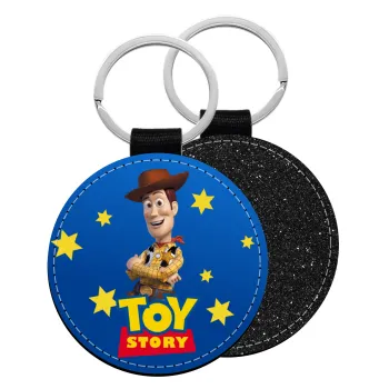 Woody cowboy, Μπρελόκ Δερματίνη, στρογγυλό ΜΑΥΡΟ (5cm)