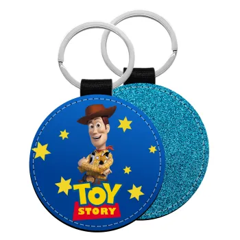 Woody cowboy, Μπρελόκ Δερματίνη, στρογγυλό ΜΠΛΕ (5cm)