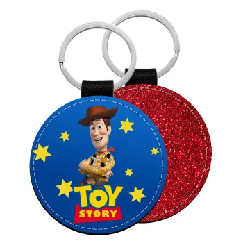 Woody cowboy, Μπρελόκ Δερματίνη, στρογγυλό ΚΟΚΚΙΝΟ (5cm)