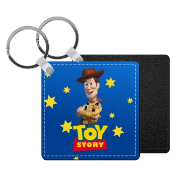 Woody cowboy, Μπρελόκ Δερματίνη, τετράγωνο ΜΑΥΡΟ (5x5cm)