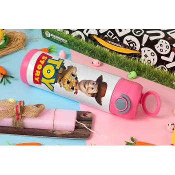 Woody cowboy, Πασχαλινή Λαμπάδα με Παιδικό παγούρι θερμό, ανοξείδωτο, με καλαμάκι ασφαλείας, ΡΟΖ (500ml)