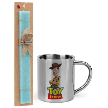 Woody cowboy, Πασχαλινή Λαμπάδα με μεταλλική κούπα θερμό (300ml) & κερί αρωματικό πλακέ (30cm) (ΤΙΡΚΟΥΑΖ)