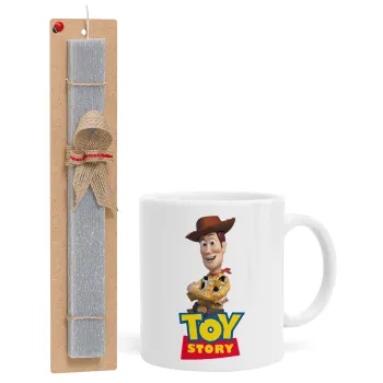 Woody cowboy, Πασχαλινή Λαμπάδα με Κούπα κεραμική (330ml) & κερί αρωματικό πλακέ (30cm) (ΓΚΡΙ)