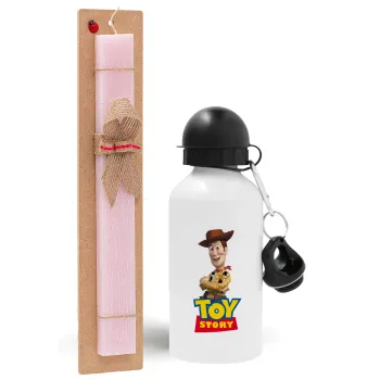 Woody cowboy, Easter Set, metallic aluminum bottle (500ml) & aromatic flat Easter candle (30cm) (PINK)
