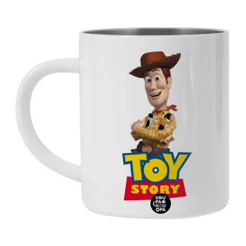 Woody cowboy, Λευκή Ανοξείδωτη Μεταλλική Κούπα 450ml - Διπλού Τοιχώματος 