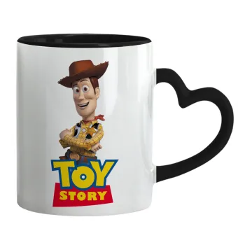 Woody cowboy, Κούπα καρδιά χερούλι μαύρη, κεραμική, 330ml