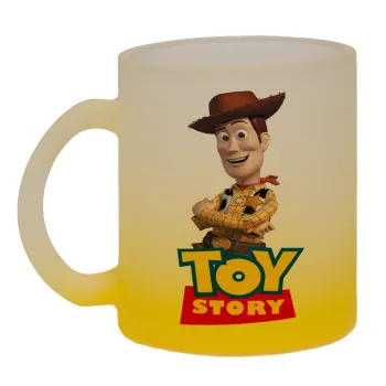 Woody cowboy, Κούπα γυάλινη δίχρωμη με βάση το κίτρινο ματ, 330ml