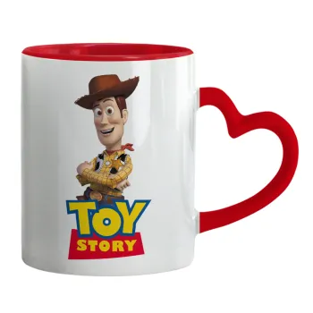Woody cowboy, Κούπα καρδιά χερούλι κόκκινη, κεραμική, 330ml