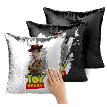 Woody cowboy, Μαξιλάρι καναπέ Μαγικό Μαύρο με πούλιες 40x40cm περιέχεται το γέμισμα