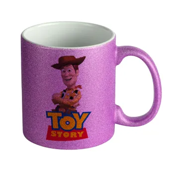 Woody cowboy, Κούπα Μωβ Glitter που γυαλίζει, κεραμική, 330ml