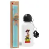 Easter Set, metallic aluminum water bottle (500ml) & scented flat candle (30cm) (TURQUOISE)