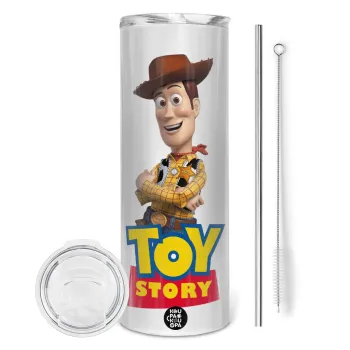 Woody cowboy, Tumbler ποτήρι θερμό από ανοξείδωτο ατσάλι 600ml, με μεταλλικό καλαμάκι & βούρτσα καθαρισμού