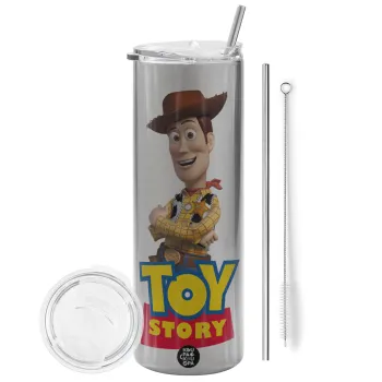 Woody cowboy, Tumbler stainless steel Silver 600ml, with metal straw & cleaning brush