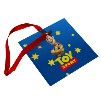Woody cowboy, Christmas ornament, glass square ornament 9x9cm