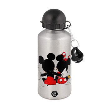 mickey and minnie hags, Μεταλλικό παγούρι νερού, Ασημένιο, αλουμινίου 500ml