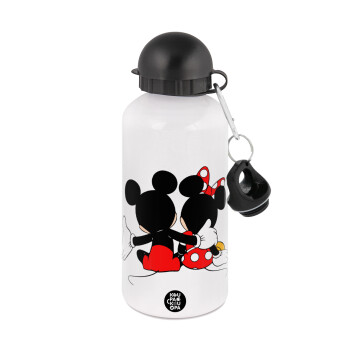 mickey and minnie hags, Metal water bottle, White, aluminum 500ml