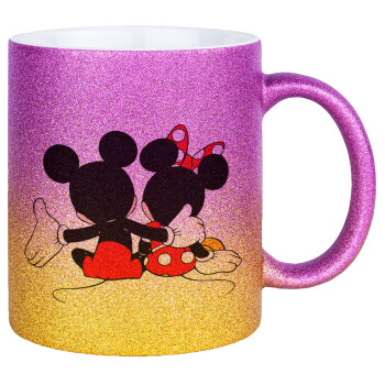 mickey and minnie hags, Κούπα Χρυσή/Ροζ Glitter, κεραμική, 330ml