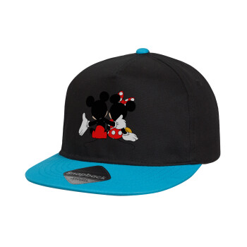 mickey and minnie hags, Καπέλο παιδικό Flat Snapback, Μαύρο/Μπλε (100% ΒΑΜΒΑΚΕΡΟ, ΠΑΙΔΙΚΟ, UNISEX, ONE SIZE)