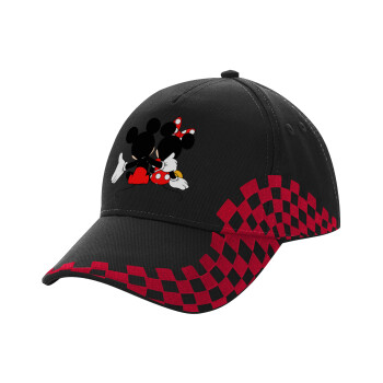 mickey and minnie hags, Καπέλο Ενηλίκων Ultimate ΜΑΥΡΟ/ΚΟΚΚΙΝΟ RACING, (100% ΒΑΜΒΑΚΕΡΟ DRILL, ΕΝΗΛΙΚΩΝ, UNISEX, ONE SIZE)