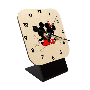 mickey and minnie hags, Quartz Table clock in natural wood (10cm)
