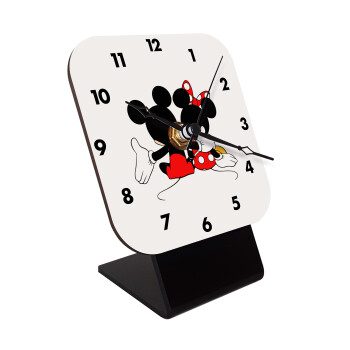 mickey and minnie hags, Quartz Wooden table clock with hands (10cm)