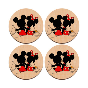 mickey and minnie hags, ΣΕΤ x4 Σουβέρ ξύλινα στρογγυλά plywood (9cm)