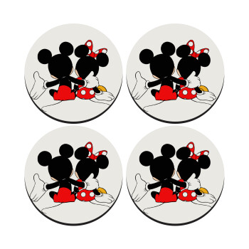 mickey and minnie hags, SET of 4 round wooden coasters (9cm)