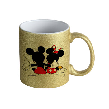 mickey and minnie hags, Κούπα Χρυσή Glitter που γυαλίζει, κεραμική, 330ml