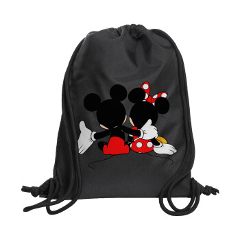 mickey and minnie hags, Τσάντα πλάτης πουγκί GYMBAG Μαύρη, με τσέπη (40x48cm) & χονδρά κορδόνια