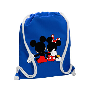 mickey and minnie hags, Backpack pouch GYMBAG Blue, with pocket (40x48cm) & thick cords