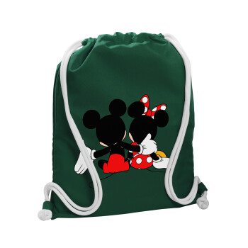 mickey and minnie hags, Backpack pouch GYMBAG BOTTLE GREEN, with pocket (40x48cm) & thick white cords