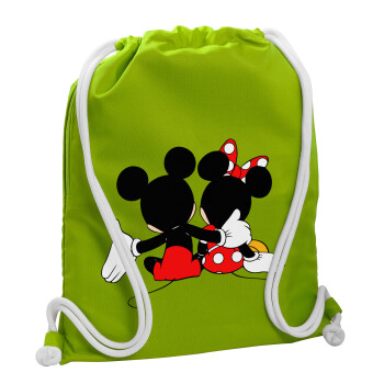 mickey and minnie hags, Τσάντα πλάτης πουγκί GYMBAG LIME GREEN, με τσέπη (40x48cm) & χονδρά κορδόνια
