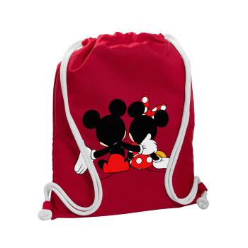 mickey and minnie hags, Τσάντα πλάτης πουγκί GYMBAG Κόκκινη, με τσέπη (40x48cm) & χονδρά κορδόνια