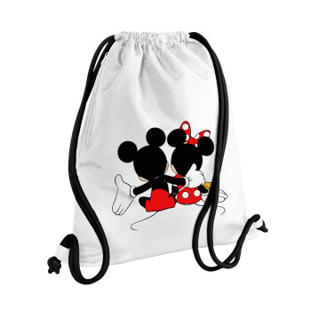 mickey and minnie hags, Τσάντα πλάτης πουγκί GYMBAG λευκή, με τσέπη (40x48cm) & χονδρά κορδόνια