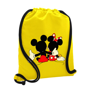 mickey and minnie hags, Τσάντα πλάτης πουγκί GYMBAG Κίτρινη, με τσέπη (40x48cm) & χονδρά κορδόνια