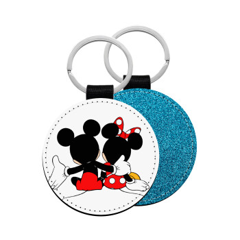 mickey and minnie hags, Μπρελόκ Δερματίνη, στρογγυλό ΜΠΛΕ (5cm)