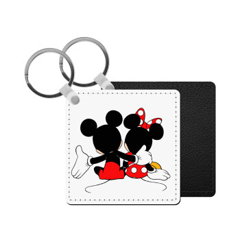 mickey and minnie hags, Μπρελόκ Δερματίνη, τετράγωνο ΜΑΥΡΟ (5x5cm)