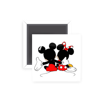 mickey and minnie hags, Μαγνητάκι ψυγείου τετράγωνο διάστασης 5x5cm