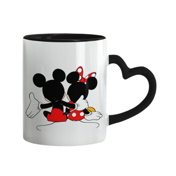 mickey and minnie hags, Mug heart black handle, ceramic, 330ml